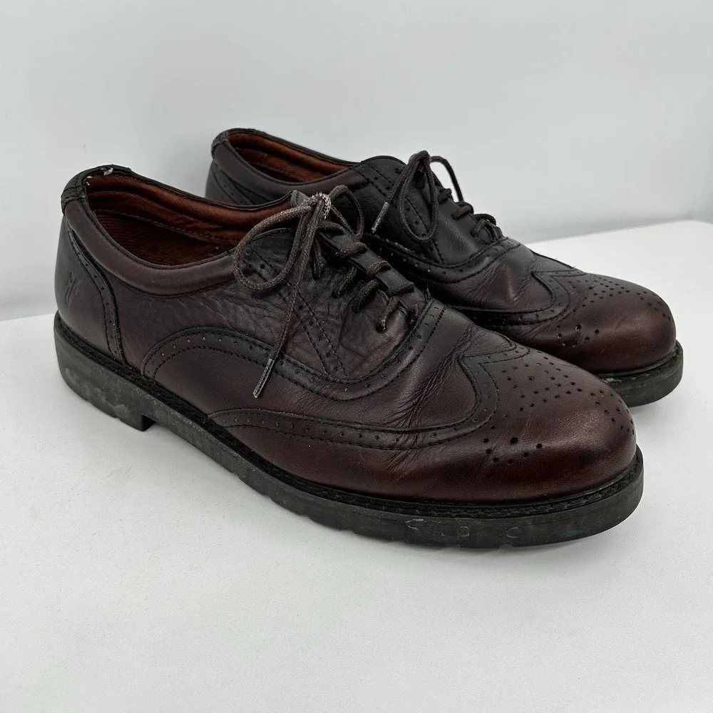 Frye Mens Mansfield Leather Wingtip Oxford Shoes Size 9 Burgandy Preppy Career